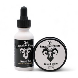 Stonefoot Farms Sandalwood & Vanilla Beard Oil and Balm Set - Beard Growth and Conditioning Kit for Men with Natural Argan & Jojoba Oils, Softens and Strengthens, 1 oz (Pack of 2)