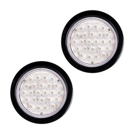 2pcs Clear Lens 4" Round 24-LED Back Up Reverse Tail Light w/Grommet Plug Kit Truck Trailer Van UTV