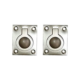 QCAA Solid Brass Flush Ring Pull, 36.5 x45 mm, Satin Nickel, Made in Taiwan, 2 Pack