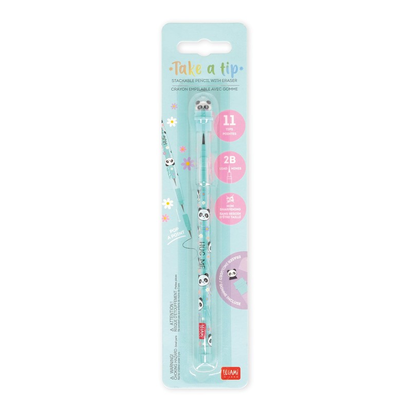 Legami - Stackable Pencil with Eraser Take a Tip, Panda,