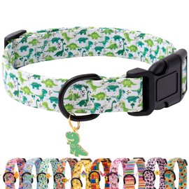 Faygarsle Dog Collar for Small Medium Large Dogs Cute Green Puppy Collars for Male Dogs Dinosaur Patterned Pet Collars for Summer Spring Wedding Puppy Boy Dog Collar XS