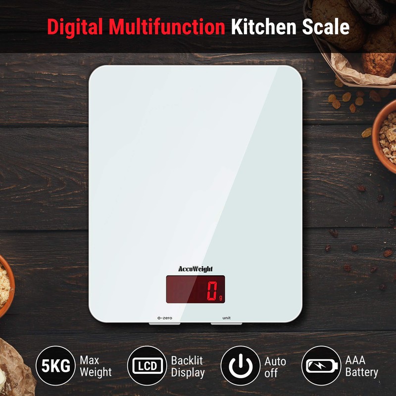 ACCUWEIGHT 201 Digital Kitchen Scales Food Scale with Tempered Glass