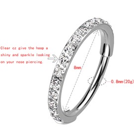 NewkeepsR 20G(0.8mm) Steel Jeweled Diamond Nose Ring Hoop, Hinged Hypoallergenic CZ Paved Clear CZ Gems Line Earrings Jewellery Piercing for Women