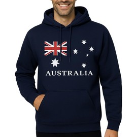 Australia Flag Pullover Hoodie - Fleece Lined Aussie Day Navy Sweater, Adults Unisex Mens Womens, Navy, L