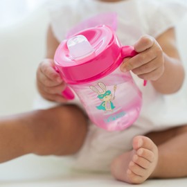Dr. Brown's Milestones Soft Spout Sippy Cup with Handles, Pink Bunny Hero, BPA-Free, 9 oz/270 mL, 9m+