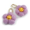 Lavender Cotton Flower Drop Earrings in Gold Tone - 50mm