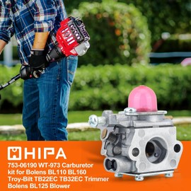 HIPA 753-06190 Carburetor for Bolens BL110 BL160 Troy Bilt TB22 TB22EC TB32EC Murray M2500 M2510 H2500 M2550 Remington RM2510 RM2560 RM2570 RM2520 Cub Cad CS202 CC212 Trimmer WT973