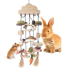 Bissap Rabbit Chew Toy, Bunny Cage Hanging Chew Toys and Treats Wooden with Snacks for Guinea Pigs Chinchillas Hamsters Rats and Other Small Pets Teeth Grinding