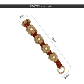 FFWTPY Key Chain Braided Key Chain Short Key Chain Wooden Beads Flower Heart Daisy Birthday Women's Day Gift for Girls on Women, Brown and Curry