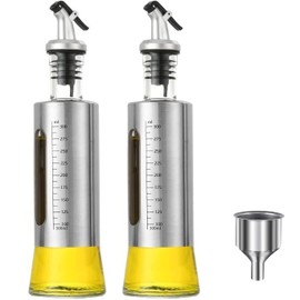 JoalGfda Botella dispensadora de aceite de oliva, 2 piezas de vidrio de 300 ml, dispensador de aceite/vinagre de acero inoxidable, recipiente de salsa de soja para cocina, sin BPA(300ml)