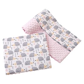 Medi Partners Baby Blanket Crawling Blanket with Pillow 100% Cotton Minky Children's Blanket Large Double-Sided 75 x 100 + 35 x 30 cm Multifunctional for Bed Pram (Grey Hedgehog with Light Pink Minky)