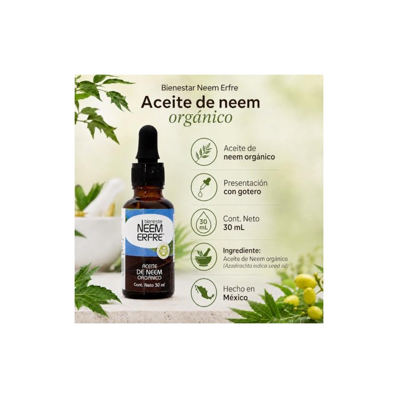 Aceite de NEEM Orgánico 100% puro sin diluir - Azadiractina