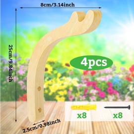 4pcs Indoor Plant Hanger Set, Hanging Basket Hooks for Plants, Wall Mounted Plant Holder for Indoor and Outdoor Use, Decorative Wall Brackets for Hanging Pots, Boho Ceiling Plant Hanger for Living