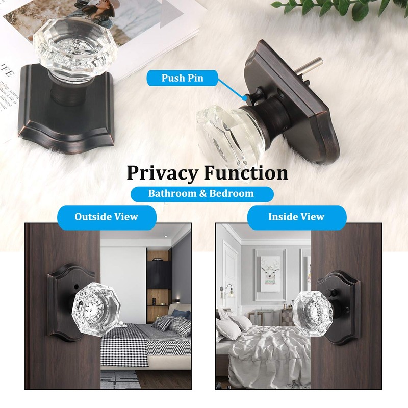 Gobrico Crystal Privacy Door Knob with Lock Inside,Keyless Heavy Duty