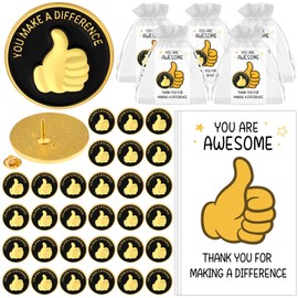 30 Set Inspirational Appreciation Gifts Thumbs up Lapel Pins Inspirational Notecards Bags Employee of the Month Recognition Pin Positive Affirmation Gift for Coworker Staff Teacher Team Nurse Student