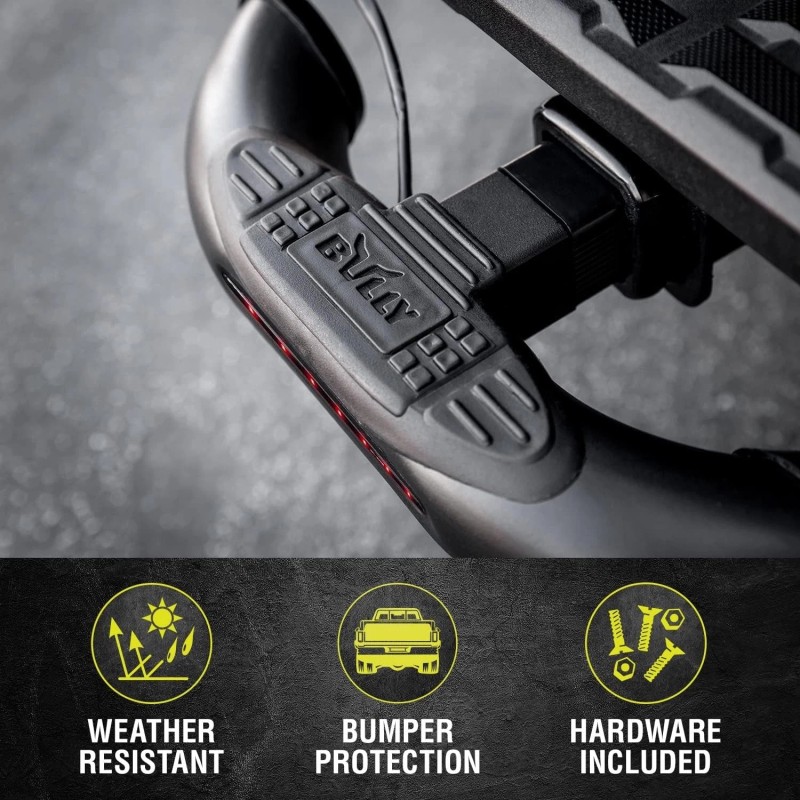 Bully Black Steel Hitch Step w/ LED Brake Light Fits
