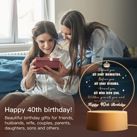 Vetbuosa 40th Birthday Gifts for Women and Men, 40 Years Old Birthday Gifts Night Light, 1982 40th Birthday for Father, Mother, Friends, Daughter, Son, Husband, Wife Anniversary Ideas Night Lamp