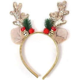 Reindeer Antlers Headband Christmas Hairbands With Gold Glitter Mushroom Bell Designs Christmas Antler Hair Bands Christmas Cute Deer Ear Hair Hoop for Women Girls Party Supplies Hair Accessories