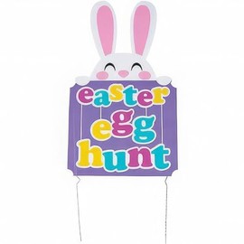 Fun Express - 15.5 x 26.5 Inch Easter Egg Hunt Yard Sign - Outdoor Decor with Metal Stake - Weather-Resistant Easter Decoration