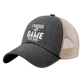 I Paused My Game to Be Here Graphic Men Gaming Gamers Novelty Funny Funny Trucker Hat Baseball Cap Gardening Hat, Allblack, One Size