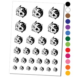 Yin and Yang Koi Fish Temporary Tattoo Water Resistant Fake Body Art Set Collection - Black (One Sheet)