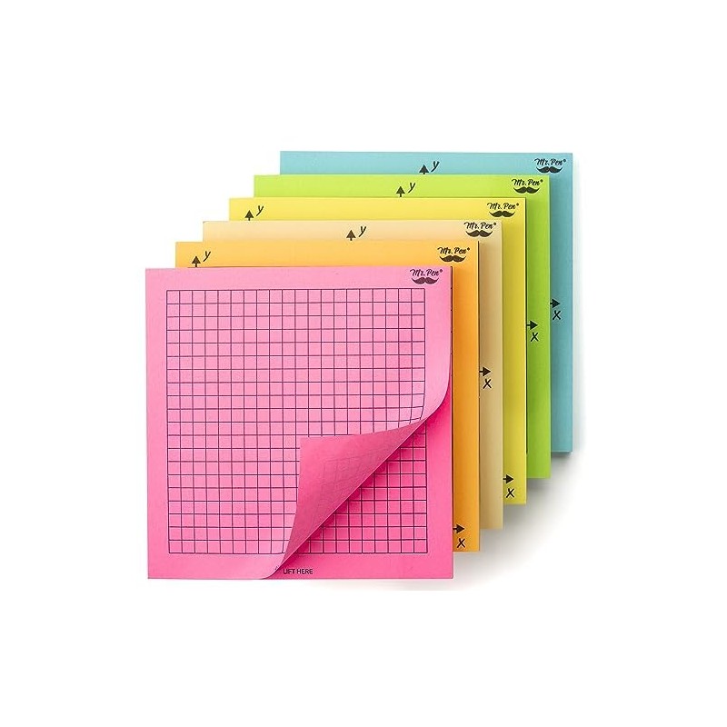 Mr. Pen- Graph Paper Sticky Notes, 6 Pads, 3x3 Inch,