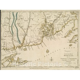 Historical Map, 1780 an Accurate map of Rhode Island, Part of Connecticut and Massachusets, shewing Admiral Arbuthnot's Station in Blocking up Admiral Ternay, Vintage Wall Art : 24in x 18in