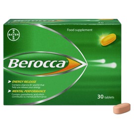 Berocca Vitamin C Film Coated Energy Tablets with Magnesium, Vitamin B12 and Vitamin B Complex, 30 Count (Pack of 1) Tablets - 1 Months Supply