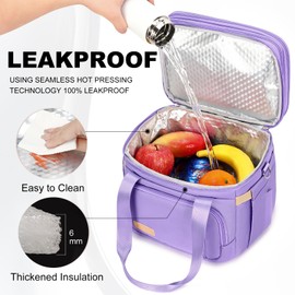 MAPLELILY Lunch Box for Men Women - Double Deck Insulated Lunch Bag, Large Leak Proof Tote Cooler, Wide Open Dual Compartment Lunch Bags with Shoulder Strap, For Work Picnic Hiking Beach, Purple