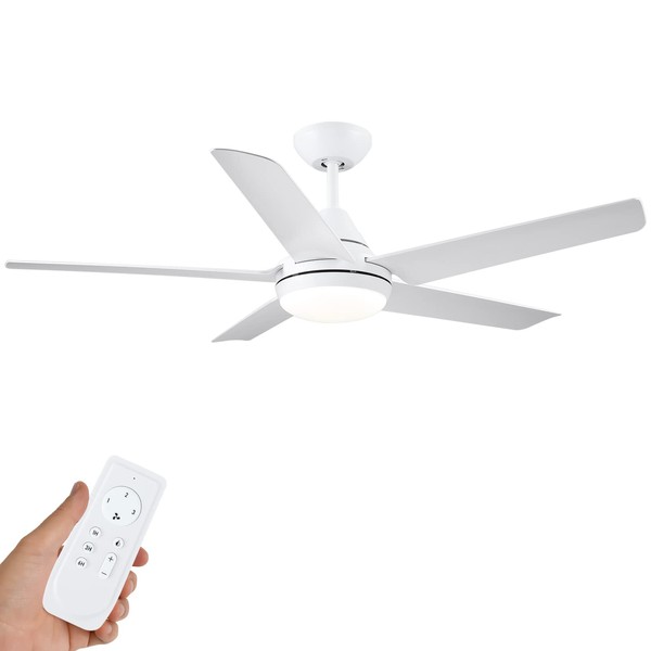 Ceiling Fan with Lights, Modern 48 Inch White Ceiling Fan with Remote Control, 5 Reversible Blades, Quiet Motor, of a color etc,Adjustable light and dark，For Bedroom,Living Room, Dining room, Patios