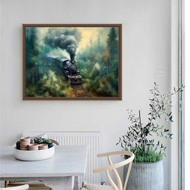 5D DIY Diamond Painting Kits, Vintage Steam Train, Track Landscape, Cross Diamond Embroidery Painting Full Round Diamond Mosaic Home Decor Gift 30 x 40 CM