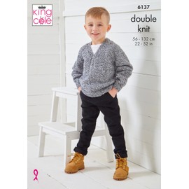 King Cole Men’s & Children's Knitting Pattern Double Knit Sweaters (6137), 22” – 52” (56 cm – 132cm) Chest