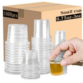 Cynohesta 200 Pack Tiny Disposable Small Plastic Cups Mini Communion Jello Sample Tasting Little Shot Glasses Clear Cup 1 1.5 2 3 oz (200, 0.75OZ)