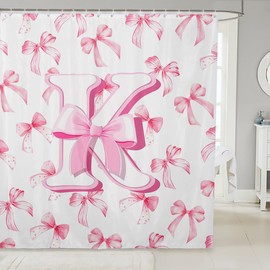 Jejeloiu - Cortina de ducha con lazo rosa para baño de 72 x 72 con monograma, personalizada, con inicial K, impermeable, tela de poliéster coqueta, nudo de lazo, accesorios de baño, moda moderna