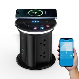 Pop up Outlet for Countertop with Mobile APP Remote Control,Pop Up Outlet with 15W Wireless Charger,Max 20W Power Delivery,Pop Up Electrical Outlet with 6 Outlets 4 USB Ports for Home Office