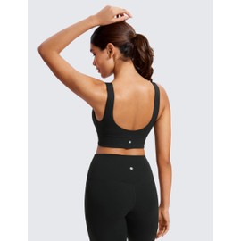 CRZ YOGA Butterluxe Womens V-Neck Longline Sports Bra - U Back Wireless Yoga Bra Low Impact Padded Crop Top Black Small