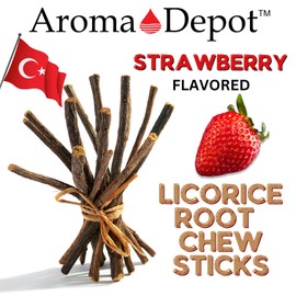 Aroma Depot Strawberry 4 oz. Flavored Licorice Root Chew Sticks for Humans. 100% Pure Natural | Oral Health & Fresh Bearth | Individual Sticks are 6.5-7 inches long. Glycyrrhiza Glabra From Turkey.