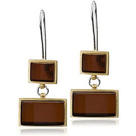 Sterling Silver Red Dark Amber Rectangular Dangle Hook Earrings