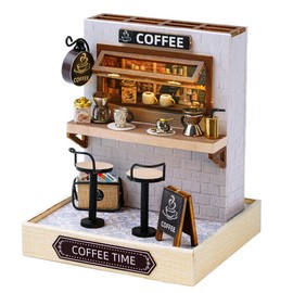 TuKIIE DIY Miniature Dollhouse Kit with Furniture, 1:24 Scale Creative Room Mini Wooden Doll House Plus Dust Proof for Kids Teens Adults(Coffee Time)