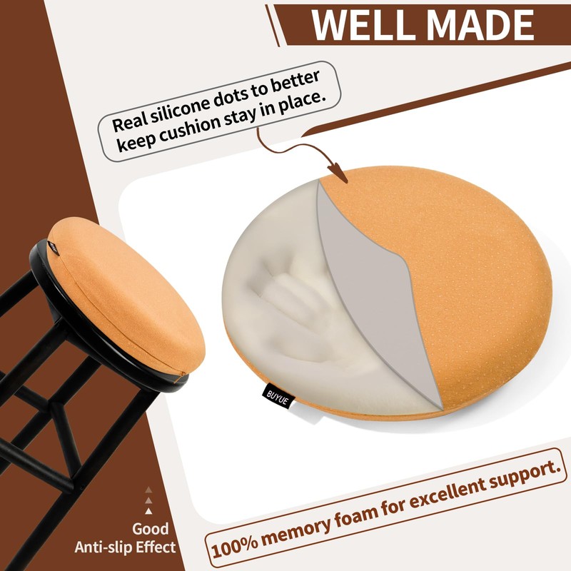 BUYUE Memory Foam Seat Cushion, Dia 13" Soft Velvet Round