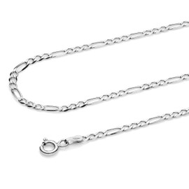 Aka Gioielli® - Flat Figaro Chain 3 mm 925 Sterling Silver Rhodium-Plated - Women's Men's Necklace Lengths: 40 45 50 55 60 70 cm, Sterling Silver
