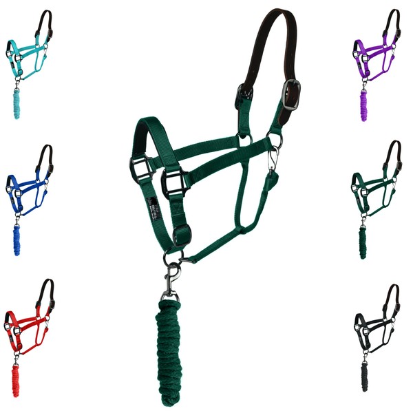 Majestic Ally Leather Halter with Matching Lead Rope for Horses