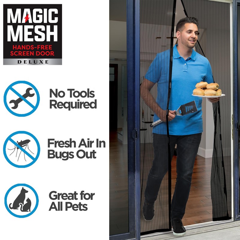 Magic Mesh Deluxe, Black | Magnetic Screen Door, Heavy Duty,
