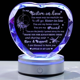 Movdyka Gifts for Sister in Law Crystal Ornament Birthday Unique Gifts, Laser Engraved Sister in Law Gifts for Women from Sister in Law on Christmas Mothers Day with Colorful LED Base