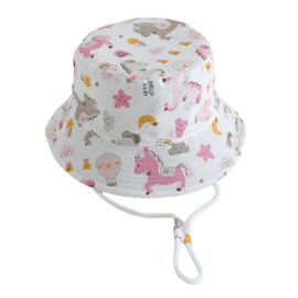 LYZOURBB Baby Girl Boy Bucket Hats, Unisex Kids Wide Brim Foldable Sun Protection Hats with Adjustable Chin Strap UPF 50+ Outdoor Play Hat for Toddler Kids 0-4Years