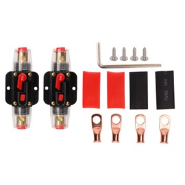 12‑24V Inline Circuit Breaker with Manual Reset Fuse Holder Battery Lugs Heat Shrink Tubes for Car Boat Audio System 50A