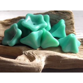 Czech 8 - 13x8mm CZECH LG OPAQUE TURQUOISE BLUE 5 PETAL BELL TRUMPET FLOWER GLASS BEAD