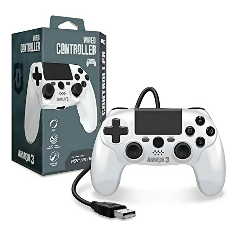 Control Con Cable Hyperkin Armor3 Blanco Para Play Station 4