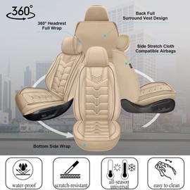 IKABEVEM 2PCS Front Car Seat Covers Fit for Volvo XC90 2003-2014 Faux Leather Seat Cover Waterproof Seat Cushion Protector (Beige)