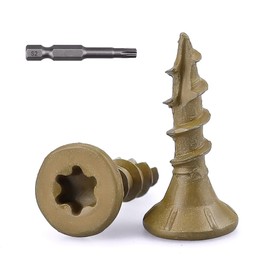 #8 x 1 Flat Head Outdoor Deck & Lag Screws - Epoxy-Coated Bronze, Rust Resistant - Torx T25 Star Drive (Includes Bit) - for Timber, Log, Landscaping Wood, 100-pack